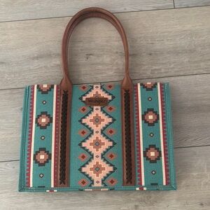 Wrangler Green and Brown Tote Bag with Geometric Design